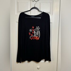 Scarlett Black Long Sleeve Christmas Tee with Red and White Design